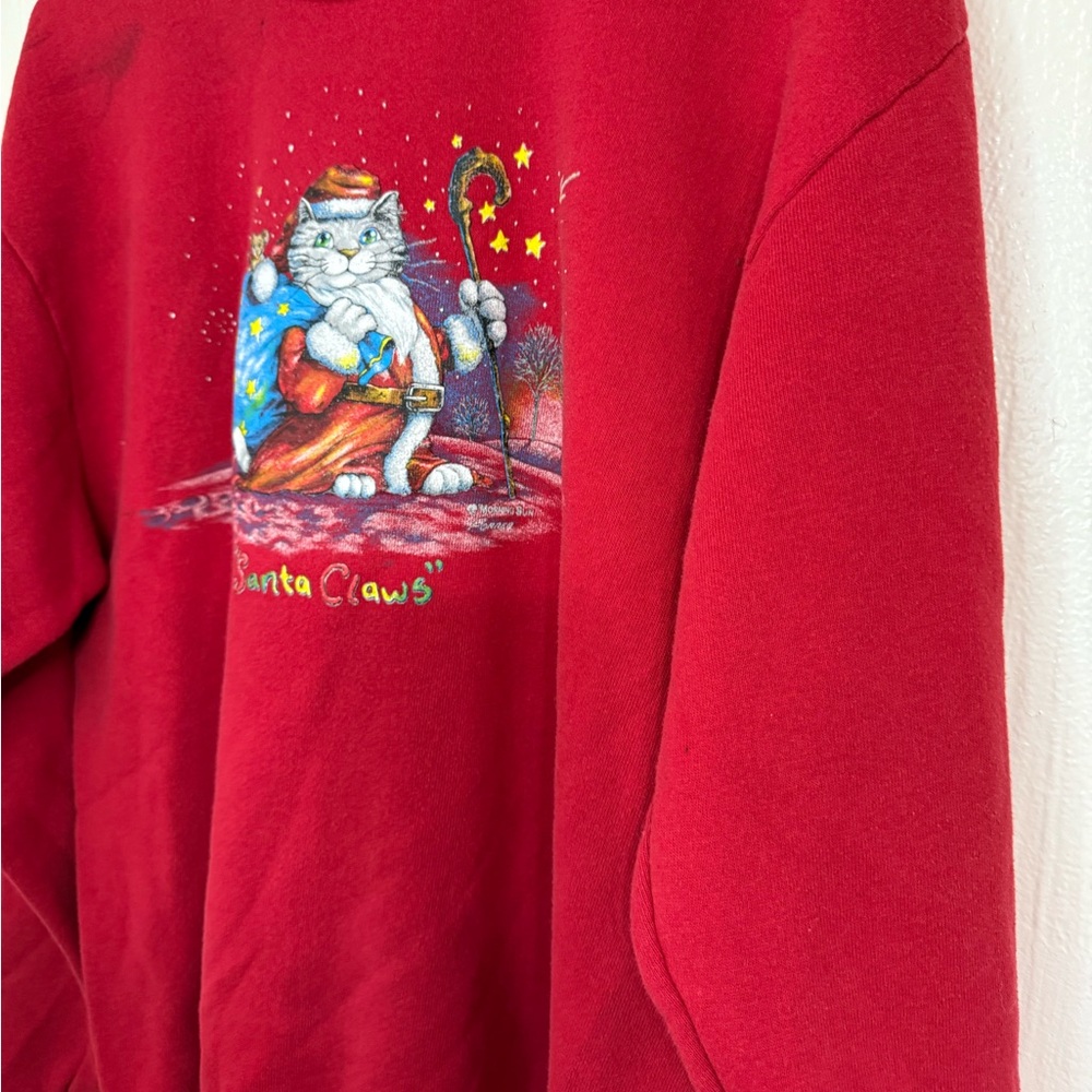 Vintage Morning Sun Santa Claws Cat Graphic Print Sweater Red Size Medium - Picture 6 of 9